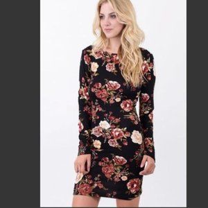 BLACK FLORAL MINI BODYCON DRESS